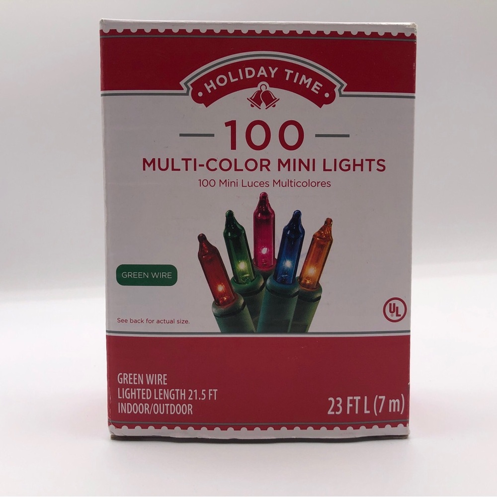 Holiday Time 100 Multicolor Mini Lights Green Wire Indoor/Outdoor Use 23 Feet